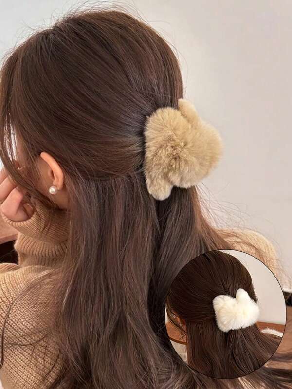 1pc Fashionable Fluffy Cute Claw Clip, Exquisite Mini Rabbit Fur Viral Hair Clip, Elegant Hair Claw For Women, Suitable For Ponytail, Bun, Casual, Outdoor, Commute Hair Accessories Fall Hair Clutch Autumn Decor Accessories For Women Winter For Vacation Outfits Woman