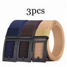 3 piezas Cinturón de lona con hebilla automática de moda para hombres, cinturón minimalista multiusos para aventuras al aire libre, regalo para padre/novio, accesorios de otoño-invierno, adecuado para adolescentes, jóvenes, hombres, uso casual, al aire libre, atlético, vacaciones, regalos de graduación, cumpleaños, uso diario, Halloween, casual, negocios, calle, bohemio, occidental, al aire libre, regalo para hombres, esposo, novio, padre, papá, Navidad