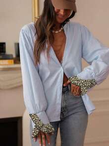 女士休闲度假条纹纽扣衬衫 - 多 - 查看 4