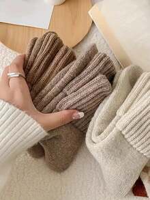 5 Pairs Kids Warm Fleece Soft Comfortable Long Tube Socks, Suitable For Daily Wear And Pairing With Snow Boots, Autumn/Winter