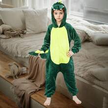 Pijama Entero de Dinossauro de Pelúcia com Capuz, Padrão Verde para Meninos e Meninas, 3 - 12 Anos, Ideal para Roleplay de Natal e Halloween, Roupas Quentes de Casa para Inverno, Presente Perfeito - Verde - Ver 3
