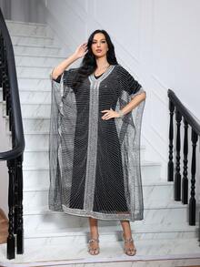 JINLICX Bộ váy dài tay cao cấp kiểu khăn choàng, váy dạ hội trang trọng. - Bạc - Xem 4