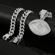 Men's Shiny Cuban Chain Necklace, Miami Style Silver Plated Gold Plated Shiny Necklace, Hop Necklace - Evil Eye - Silver - View 2