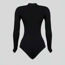 Bory Women's Blouse, High Neck, Long Sleeve Bodysuit - 黑色 - 查看 1