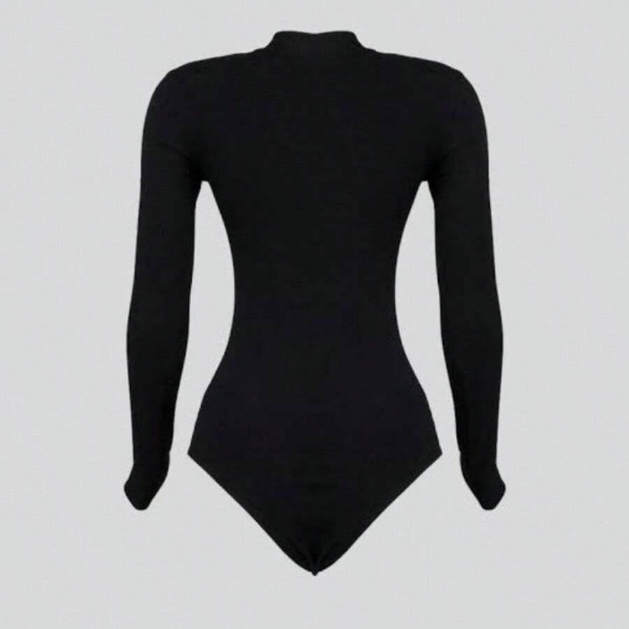 Bory Women's Blouse, High Neck, Long Sleeve Bodysuit - 黑色 - 查看 1