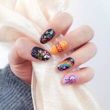 Rainbow Pride Day Nail Stickers - Self-Adhesive LGBTQ+ Rights Support Stickers With Vibrant Rainbow Emoticons, LOVE Stick Figures, Joyful Faces & Floral Designs - Glossy Finish PET Material For Nails (Single-Use), Nail Stickers For Nails, Festive Manicure, Playful Motifs, Easy Apply - 彩色 - 查看 3