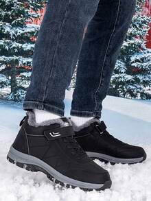 Botas cortas con forro térmico para adolescentes/estudiantes, botas de nieve para exteriores, botas de senderismo, a prueba de frío y cálidas, resistentes al desgaste y antideslizantes, con cierre de gancho y bucle para un uso cómodo, de unicolor negro, fáciles de limpiar