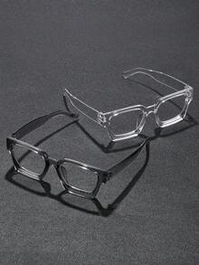 2pcs Dual-Color Plastic Geometric Full-Rim Modern Minimalist Style Transparent Eyeglasses For Men, Suitable For Back To School, Office, Weekend, Dating And Other Occasions, Fashion Accessory - 2pcs Transparent Gray Combination - View 3