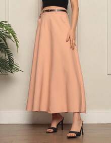 Women's Long Round Skirt Tailoring Evangelical Fashion Casual Basic Winter High Waist Elegant - 奶油色 - 查看 5