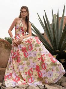 Faeriesty BohoBloom Women's Bohemian Style Backless Spaghetti Strap Maxi Dress, Adjustable Tie-Back, A-Line Silhouette - Ideal For Beach Vacation, Casual City Outings, Park Strolls, Hangouts With Friends, And Music Festivals. - Pink - View 9