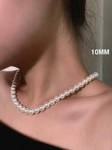 1 件白色时尚简约百搭 4/6/8/10/12 毫米人造珍珠串珠项链，适合女性日常佩戴，节日礼物