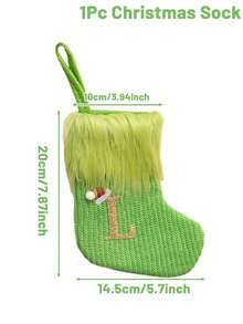 1pc Green Fluffy Christmas Stockings, Christmas Decorations Stocking Socks, Christmas Party Favors Gift Bags, Christmas Hanging Stocking Ornaments With A-Z Alphabet, Christmas Tree Decorations, Christmas Gift Ideas, Christmas Decorations 2025, Christmas Gift Packaging Bags, Christmas Tree Decorations, Home Decor, Room Decor, Winter Festival Fireplace Decor, Christmas Decor, Xmas Party Decor, Christmas Party Supplies
