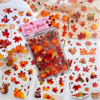 8 Sheets Leaves Decorative Sticker Hand Account Stickers For Scrapbooking DIY Arts Crafts Album Junk Journaling Diary Stickers