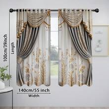 两片装优雅灰色花卉薄纱窗帘 - 复古高端设计，金色点缀，杆袋式设计，时尚百搭，可个性化装饰圣诞家居房间，经久耐用，100% 涤纶薄纱面料，适用于卧室、客厅，可过滤光线，保护隐私，调节光线，装饰空间，季节性百搭，适合圣诞装饰、秋季装饰 - 彩色 - 查看 8