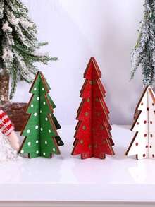 3 pièces Arbres de Noël de style campagnard - Ensemble de 3 pièces avec motifs à pois, décorations de table en bois, convient pour les centres de table de Noël et de Thanksgiving et la décoration de plateaux à étages.