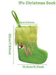 1pc Green Fluffy Christmas Stockings, Christmas Decorations Stocking Socks, Christmas Party Favors Gift Bags, Christmas Hanging Stocking Ornaments With A-Z Alphabet, Christmas Tree Decorations, Christmas Gift Ideas, Christmas Decorations 2025, Christmas Gift Packaging Bags, Christmas Tree Decorations, Home Decor, Room Decor, Winter Festival Fireplace Decor, Christmas Decor, Xmas Party Decor, Christmas Party Supplies