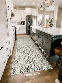 Alfombra pasillo marroquí, alfombra pasillo lavable para cocina, alfombra pasillo geométrica blanca para pasillo y baño, alfombra larga de acento bohemio antideslizante para dormitorio, lavandería, baño, decoración de cocina