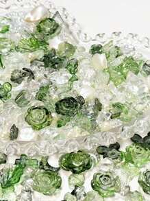 70克袋裝祖母綠金邊綠色玫瑰混合物，蝴蝶結，仿珍珠DIY手鍊，手機殼，項鍊，珠寶，家製朋友禮物，圓孔多功能珠寶和裝飾道具可用作框飾 - 綠色 - 查看 10