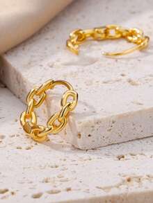 1 par de pendientes de aro con cadena vintage para mujer, color dorado, de acero inoxidable con diseño geométrico, para fiesta, boda y regalo