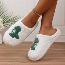 Damen weiche & bequeme thermisch gefütterte Lässig Hausschuhe mit Dinosaurier-Applikation, geeignet für alle Jahreszeiten