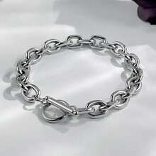 1pc Fashionable Stainless Steel O-Shape Angle OT Clasp Thick Men's Bracelet, Suitable For Daily Wear - Bạc - Xem 4