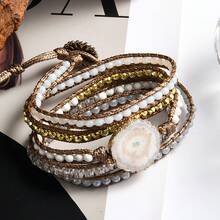 1pc Bohemian Style 5-Strand Natural Stone & Glass Handmade Braided Wrap Bracelet, Asymmetrical Agate Sunflower Connector Bracelet, Women Holiday Gift - BR1076 - View 9