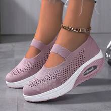 Giày thể thao đế dày Air Cushion thông thường dành cho nữ, Giày đi bộ gót nêm rỗng thoải mái, Giày chạy bộ ngoài trời thoáng khí. - Hồng - Xem 1