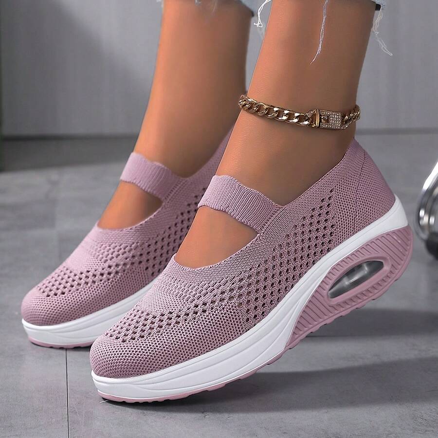 Giày thể thao đế dày Air Cushion thông thường dành cho nữ, Giày đi bộ gót nêm rỗng thoải mái, Giày chạy bộ ngoài trời thoáng khí. - Hồng - Xem 1