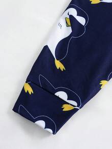 2 件套男童春季休闲针织圆领可爱企鹅印花长袖 T 恤和松紧腰薄裤，轻便睡衣适合春、夏、秋季，舒适度假装 - 卡其色 - 查看 6