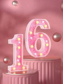 1pc Shiny Pink LED Letter Light, English Alphabet & Number Night Light, Battery Powered, Warm Glow, For Home Decor, Wall Decor, Kitchen Decor, Game Room Decor, Party Decor, Birthday Party, Outdoor Decor, Wedding Decor, Bedroom, Study, Graduation Party, Camping Decor