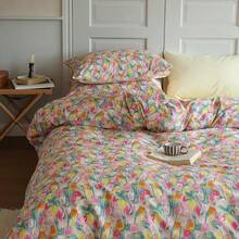 Aesthetic Floral King Duvet Cover Set, Cozy Cotton Bedding, Shabby Chic, Green Botanical, French Style,, Flower Pattern, Breathable, Lightweight - F Floral07 - 查看 1