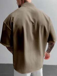 Cămașă bărbătească albă, practică, în stil vintage, cu buzunare 3D, cu rever larg și mânecă scurtă, potrivită pentru vacanță, activități în aer liber și purtare zilnică, cadou de Ziua Tatălui - Kaki - Vizualizare 3
