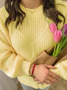 Damen Oversized Zopfstrick Einfarbiger Langarm Pullover, Rundhals Grober Warm Dicker Herbst Winter Süßer Pullover für Lässig Alltägliches Tragen, Herbst, Winter