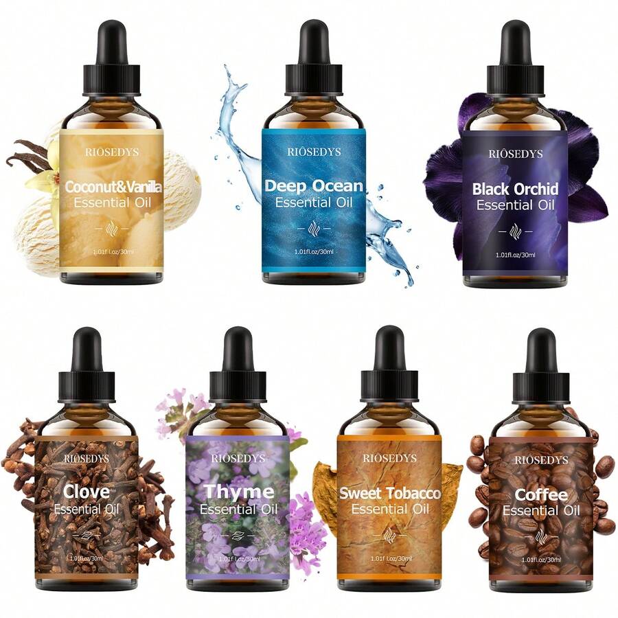 Hllozzi 30ml/1.01fl.Oz 精油适用于扩散器、加湿器、肥皂制作、家庭护理、酒店护理、蜡烛扩散器、香薰油、纯精油、椰子香草、咖啡、黑水仙、丁香、百里香、甜烟草、海洋精油、多功能精油，可一起使用以获得更好的效果，送礼