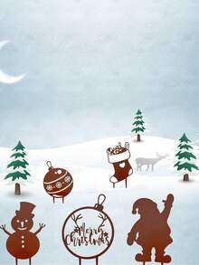 Zardzewiałe metalowe paliki ogrodowe w kształcie Świętego Mikołaja, Bałwana, Dzwonka i Skarpety – rustykalne dekoracje świąteczne na zewnątrz, do montażu na podłodze, w modnym stylu, nie wymagają prądu ani baterii