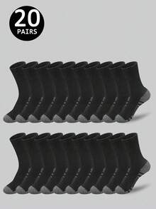 2/5/10/20 Pairs Black, White, Gray Solid Color Mid-Calf Socks, Striped Sports Socks, Suitable For Daily Fitness, Running, All Seasons, Fall - Multicolor - View 13