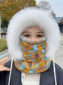 New Winter Windproof Cycling Thermal Equipment Thick Fleece Ear Protection Trapper Hat & Neck Warmer, Polyester Fiber