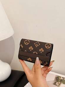 New Women's Brown PU Random Print Pattern Compact Accordion Card Holder Multi-Card Slots Fashion Versatile Anti-Scan Card Organizer Pouch Flip Cover Retro Lightweight Clutch For Women Money Wallet Mini Wallet Purse Wallet Fall Autumn Card Wallet - Brown - View 2