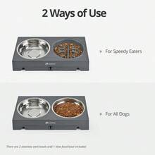 Elevated Dog Bowls With 2 Stainl Steel Dog Food Bowls And 1 Dog Slow Feeder Bowl 5 Heights Adjustable Raised Dog Bowl For Small Medium Large Dogs Gray