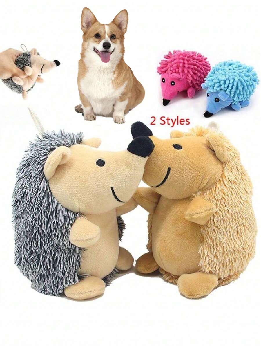 Soft Plush Hedgehog Dog Toys Bite Resistant Cute Design Pet Interactive Chew Squeaky Sound Toy - Multicolor - View 1