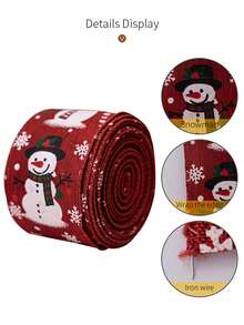 3pcs/1pc - Christmas Ribbon, Red, Linen, Grey, Christmas Snowman Pattern, Vintage Style, Suitable For DIY Wreaths, Gift Wrapping, Decoration - Christmas Tree Decoration Gift Wrapping Ribbon Bow DIY Crafts - Vintage Style, Suitable For DIY Wreaths, Gift Wrapping, Decoration - Multicolor - View 2