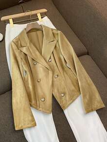 1pc Women's Plain Knit Button Front Blazer Jacket, Suitable For Office & Daily Wear