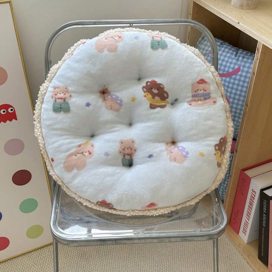 2025 Nuevo Cojín Zafu de Terciopelo de Leche con Diseño de Dibujos Animados para Otoño/Invierno, 45x45cm, 1 pieza