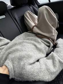 Vintage Elegant Men's Solid Color Round Neck Drop Shoulder Long Sleeve Loose Fit Sweater - Grey - View 8