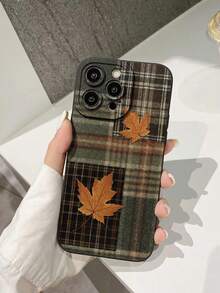 Autumn 1pc Maple Leaf Perforated Straight Edge Thickened Anti-Drop Painted Phone Case, Compatible With IPhone 16/11/16pro/16plus/16promax/16e/15Promax/13/14/12/XS/XR/7G/8P, Compatible With Samsung Galaxy 11/12Pro/12/12X/13Pro/14Pro/15Pro/, Compatible With Redmi 10/9/Note9/12c/Note11pro/Note8Pro