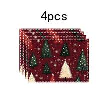 1set/4pcs/6pcs Christmas Retro Christmas Tree Pattern Placemats, Machine-Washable Rectangular Polyester Placemats, Table Protectors, Heat-Insulating Placemats, Restaurant Table Decorations, Party Supplies, Christmas Decorations, Can Be Given As Gifts