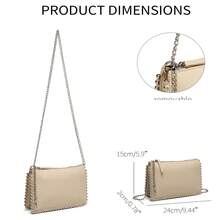 2025 New European And American Style Chain Small Square Bag, Fashion Rivet Pearl Decor, Versatile Shoulder Handbag - Apricot - View 4