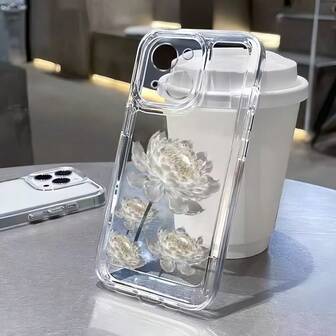غطاء هاتف واقي من السقوط بطبعة زهرة اللوتس البيضاء، غطاء خلفي واقي عالي الجودة من مادة TPU، مناسب لسلسلة هواتف آيفون 16/15/14/13/12/11/بلس/برو/برو ماكس