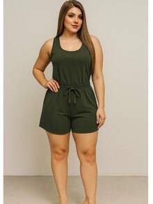 Women's Plus Size Set Tank Top And Shorts Summer Duna Fabric From M To G2 Pocket Comfortable Elastic Waistband - 查看 3
