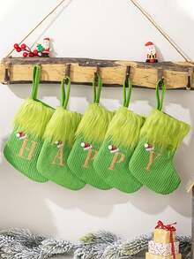 1pc Green Fluffy Christmas Stockings, Christmas Decorations Stocking Socks, Christmas Party Favors Gift Bags, Christmas Hanging Stocking Ornaments With A-Z Alphabet, Christmas Tree Decorations, Christmas Gift Ideas, Christmas Decorations 2025, Christmas Gift Packaging Bags, Christmas Tree Decorations, Home Decor, Room Decor, Winter Festival Fireplace Decor, Christmas Decor, Xmas Party Decor, Christmas Party Supplies